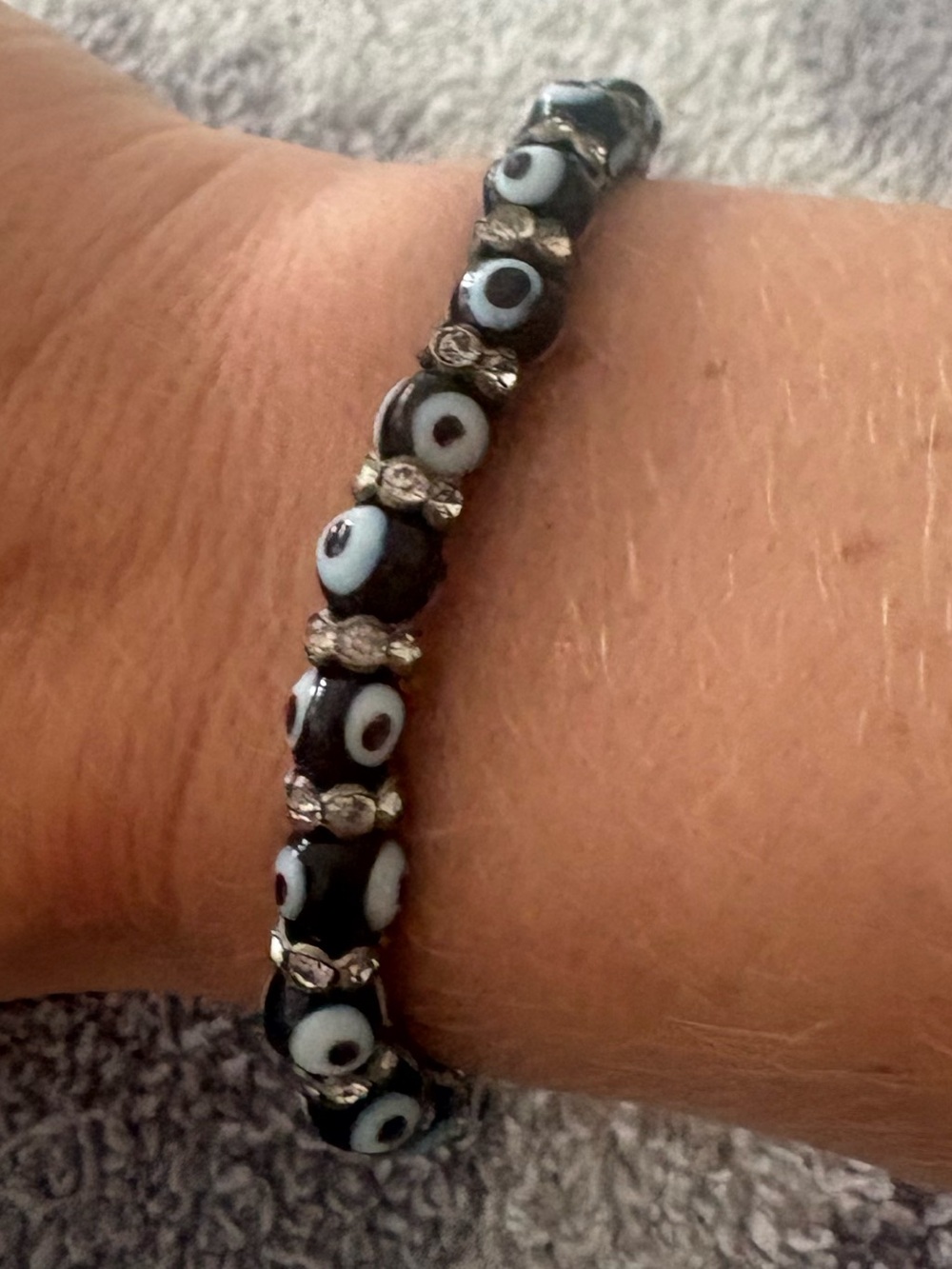 Black and White Beaded Evil Eye Stretch Bracelet